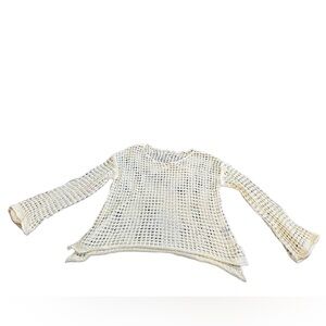 POL Open Crocheted Long Sleeve Cream Top Large NWOT